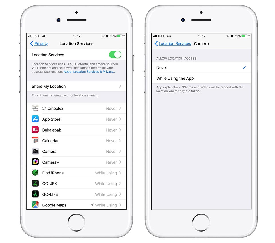 setelan lokasi kamera iphone