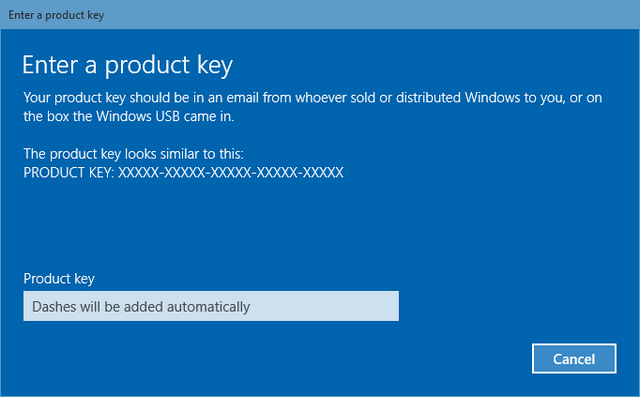 product key windows 10 input