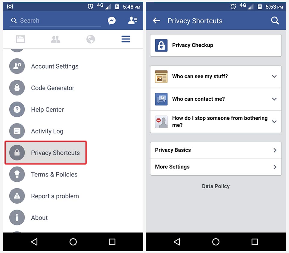 mengatur privasi facebook di aplikasi