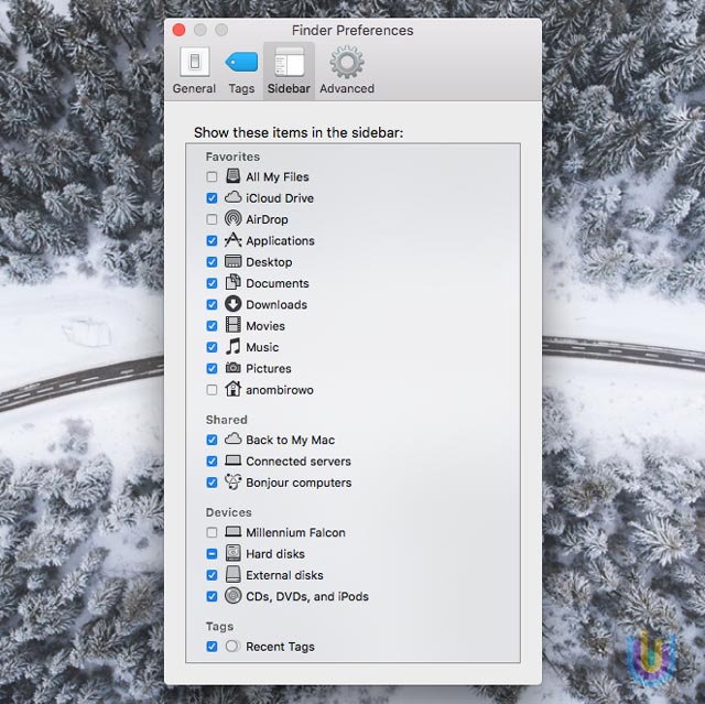 memilih folder favorite di finder mac