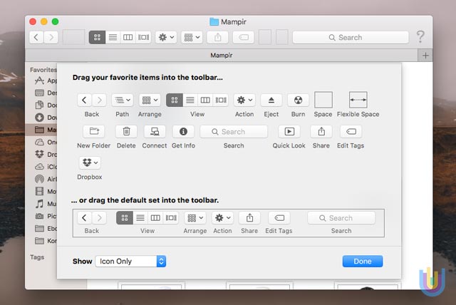 mengganti toolbar finder mac