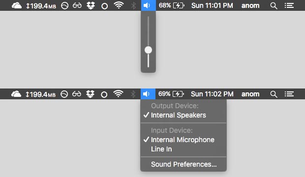 perbandingan fungsi volume menu bar mac