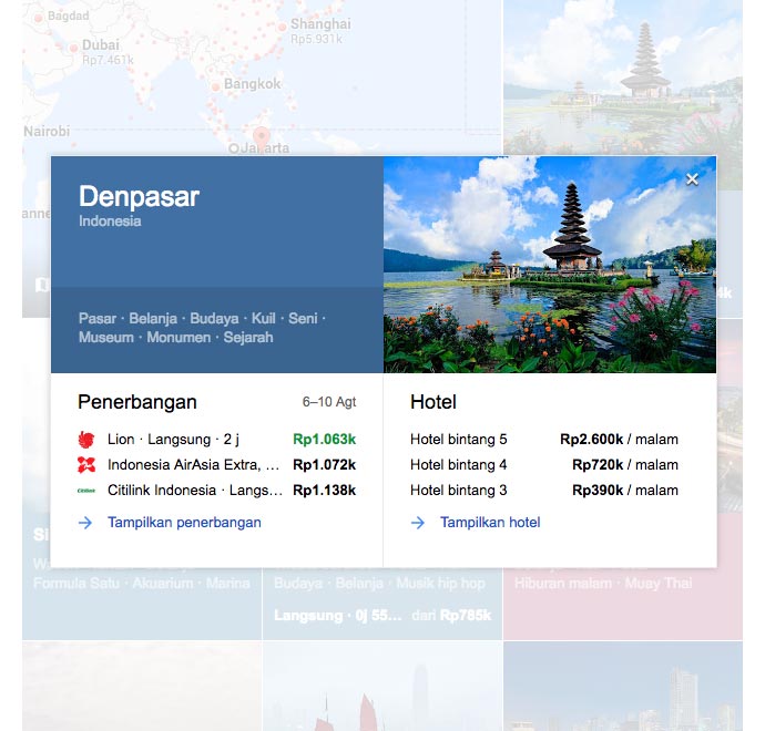 informasi singkat kota tujuan di google flights