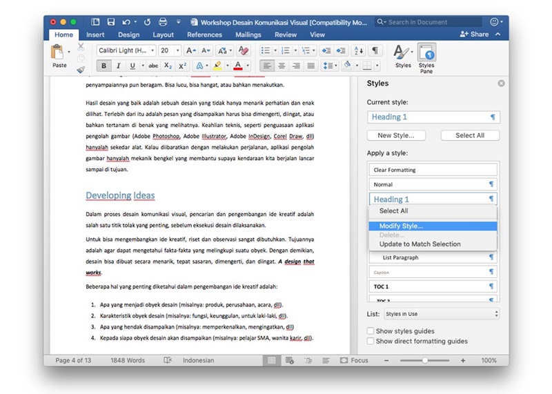Cara Mengubah Gaya Judul - membuat judul MS Word 2