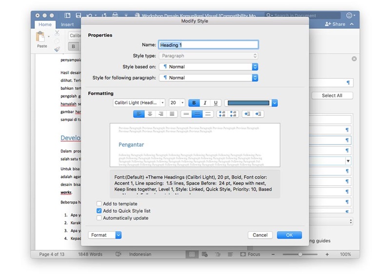 Cara Mengubah Gaya Judul - membuat judul MS Word 3