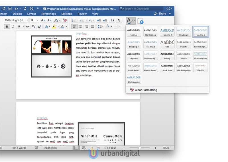 Pilih Gaya Tulisan di MS Word - membuat judul ms word