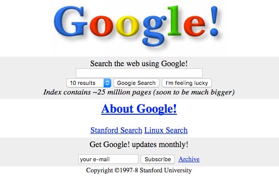 tampilan google 1997-1998