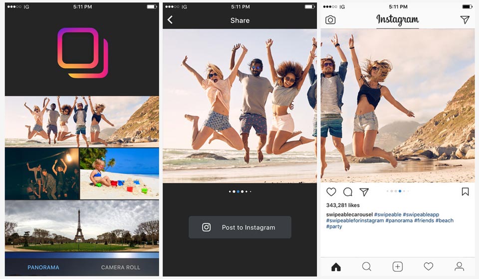 swipeable panorama for instagram