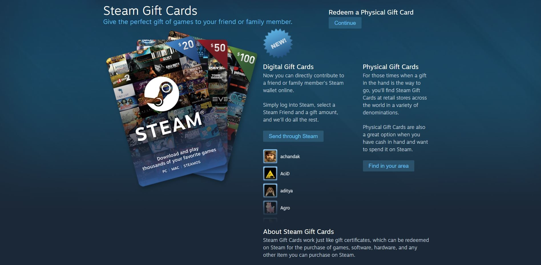 Fitur Baru Steam, Digital Gift Card