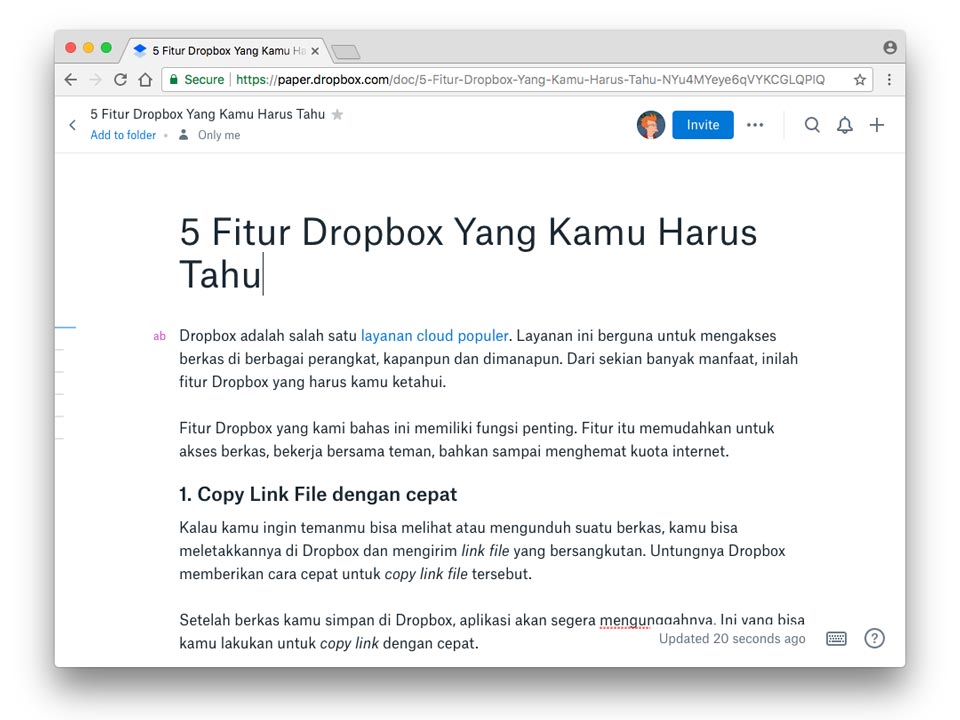 penampilan dropbox paper