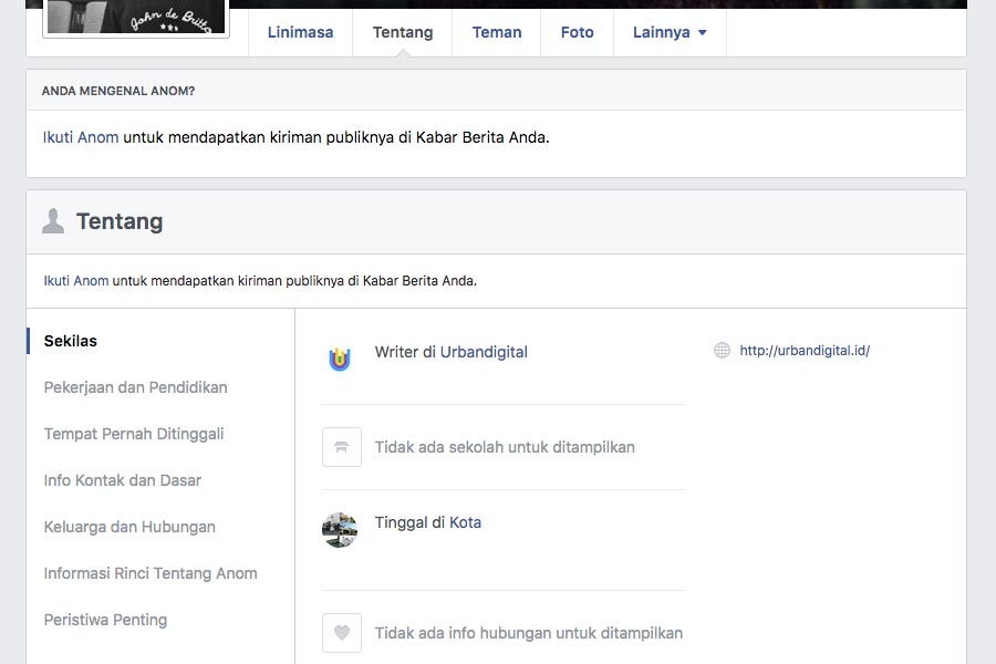 informasi pribadi profil facebook