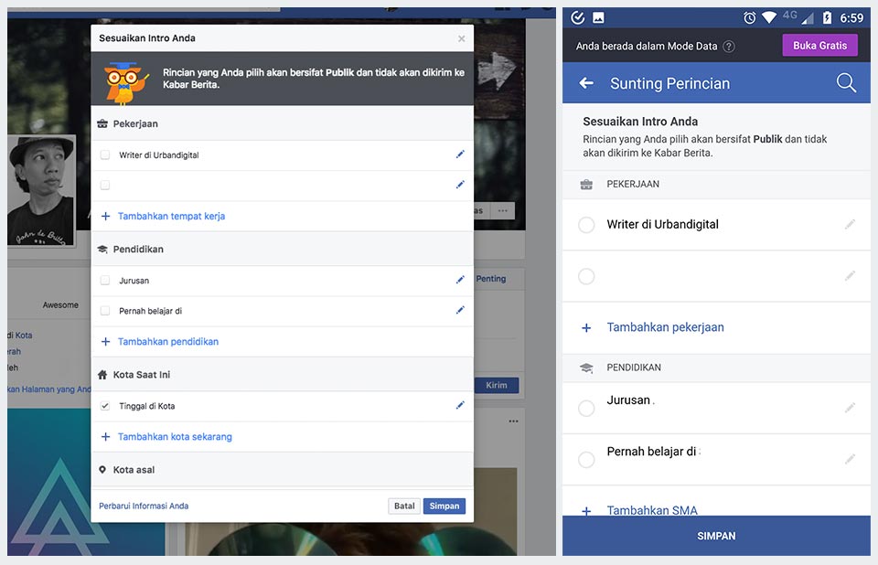 menyunting rincian facebook