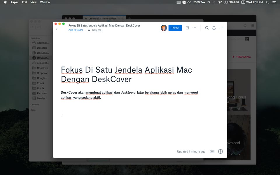 deskcover menggelapkan layar laptop kecuali aplikasi yang aktif
