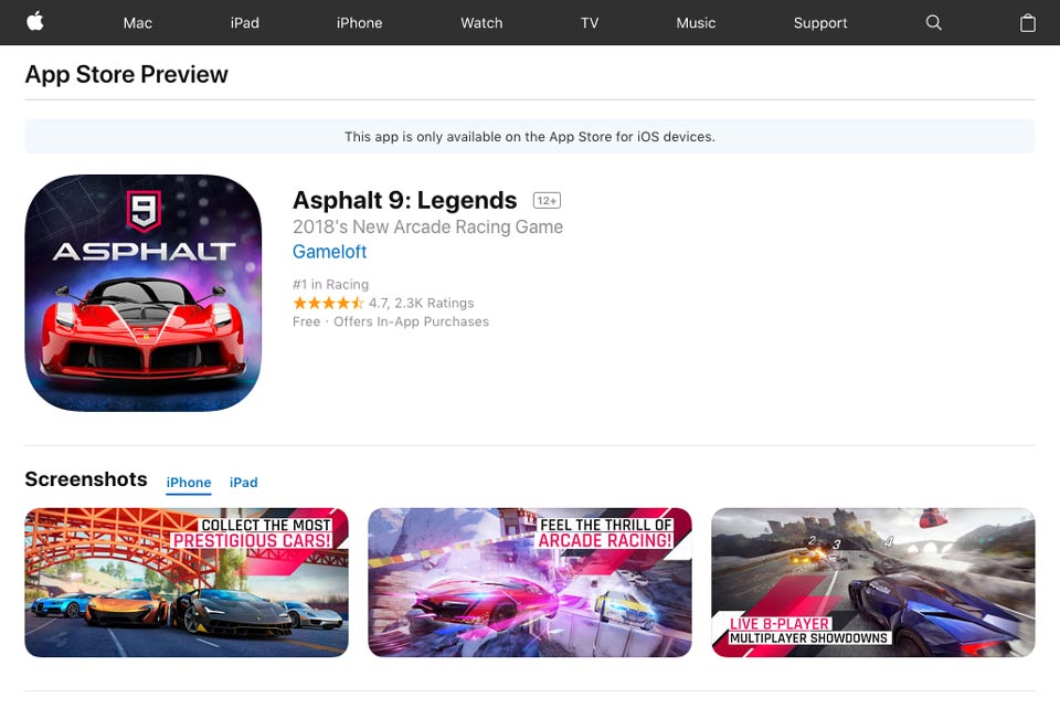asphalt 9 legends di app store