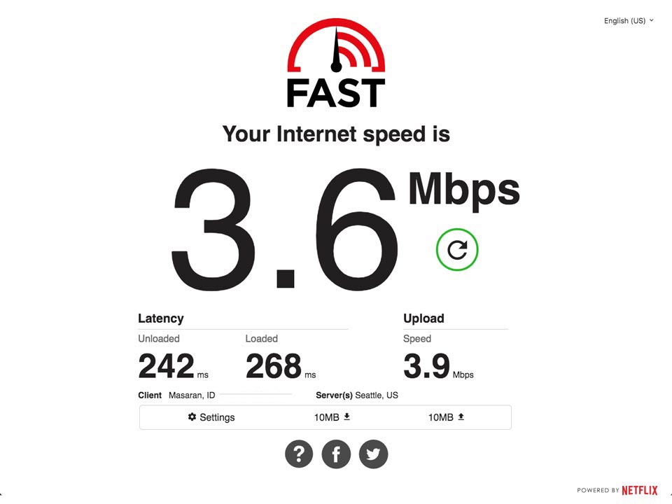 hasil tes kecepatan koneksi internet