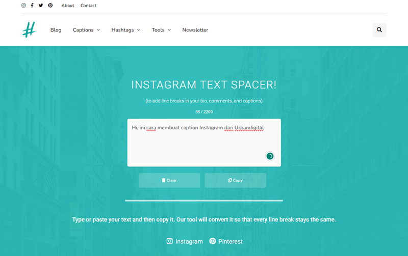 cara membuat Caption di Instagram Text Spacer