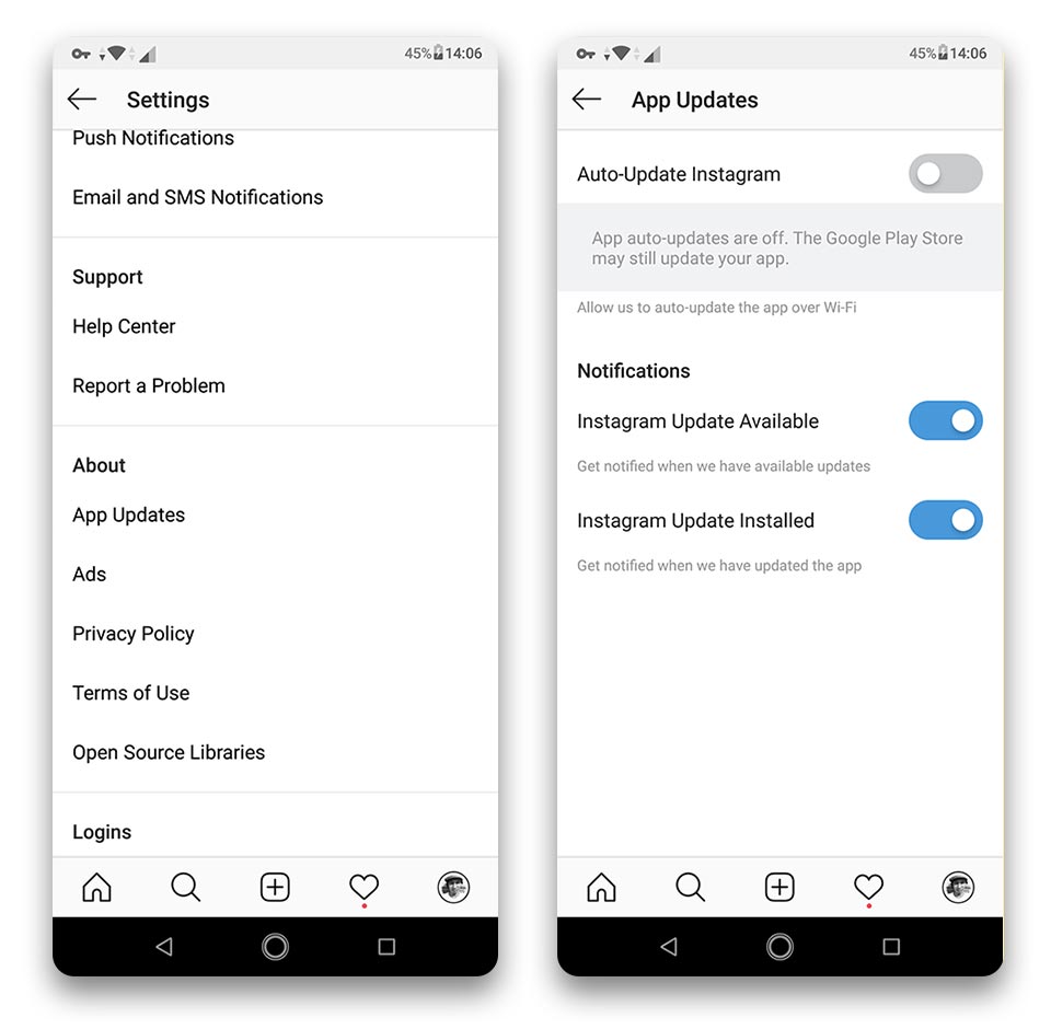 matikan auto update instagram