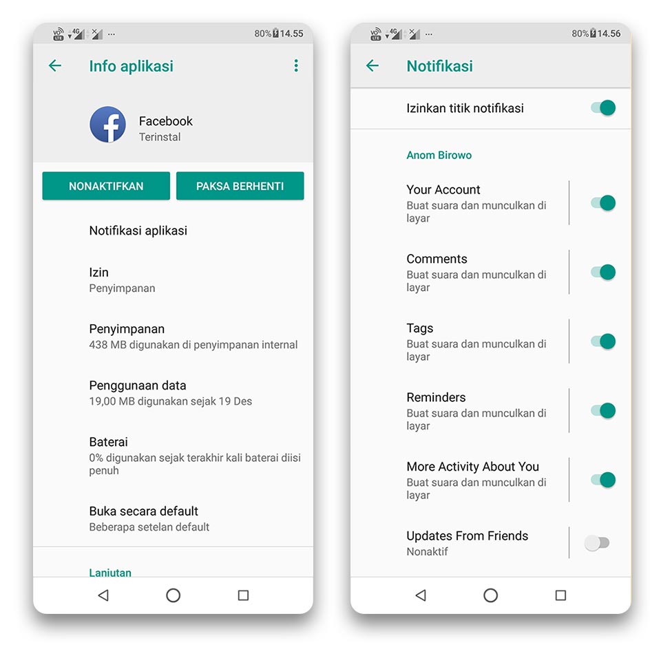 mematikan notifikasi facebook dari android