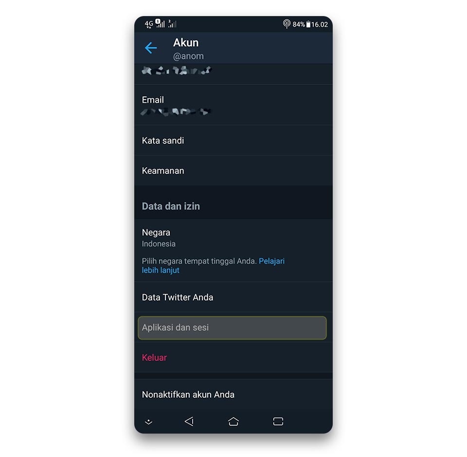 cabut aplikasi dari akun twitter
