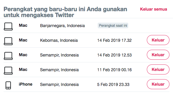aktivitas masuk akun twitter