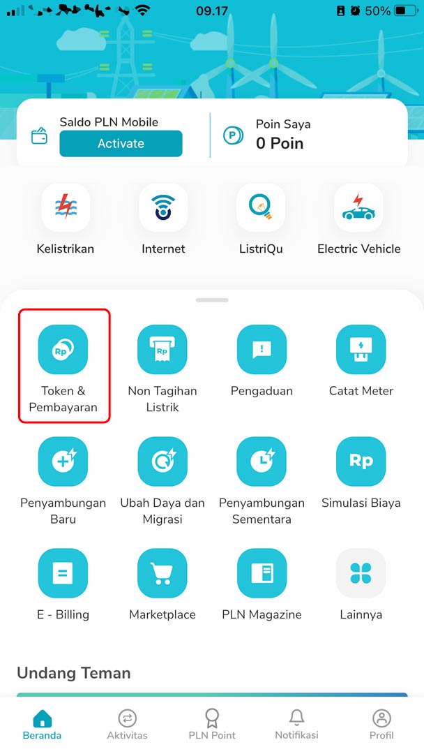 menu aplikasi pln mobile
