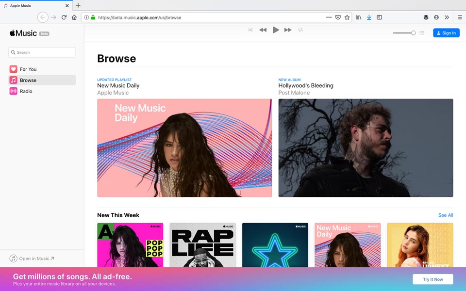 penampilan apple music di web