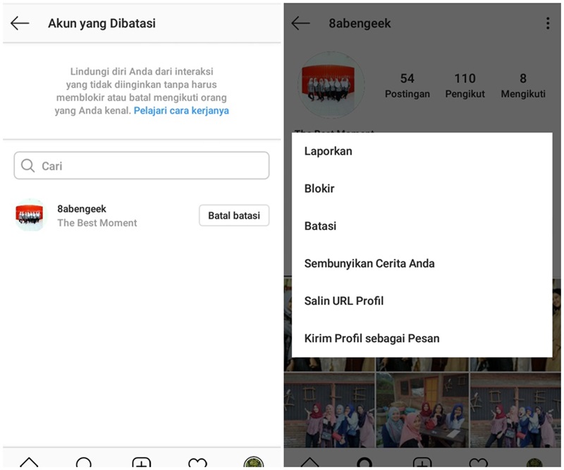Melalui Tab Privasi