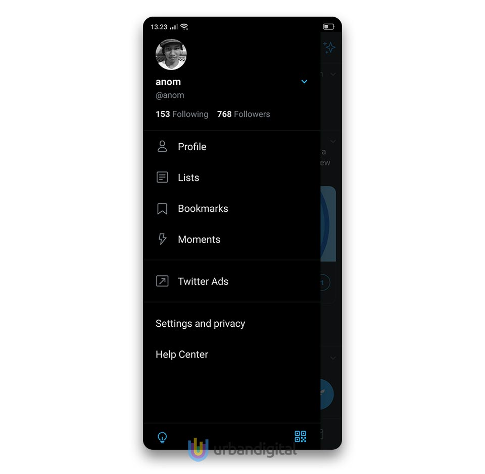 tombol mode gelap twitter