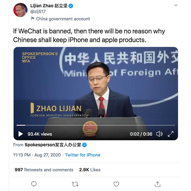 Pemerintah Cina: Kalau WeChat Diblokir, Cina Nggak Butuh iPhone