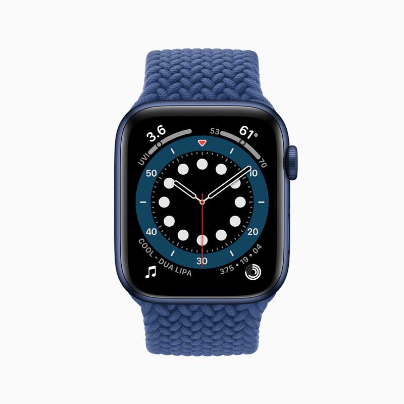 Apple watch series 6 aluminum blue case countup watchface