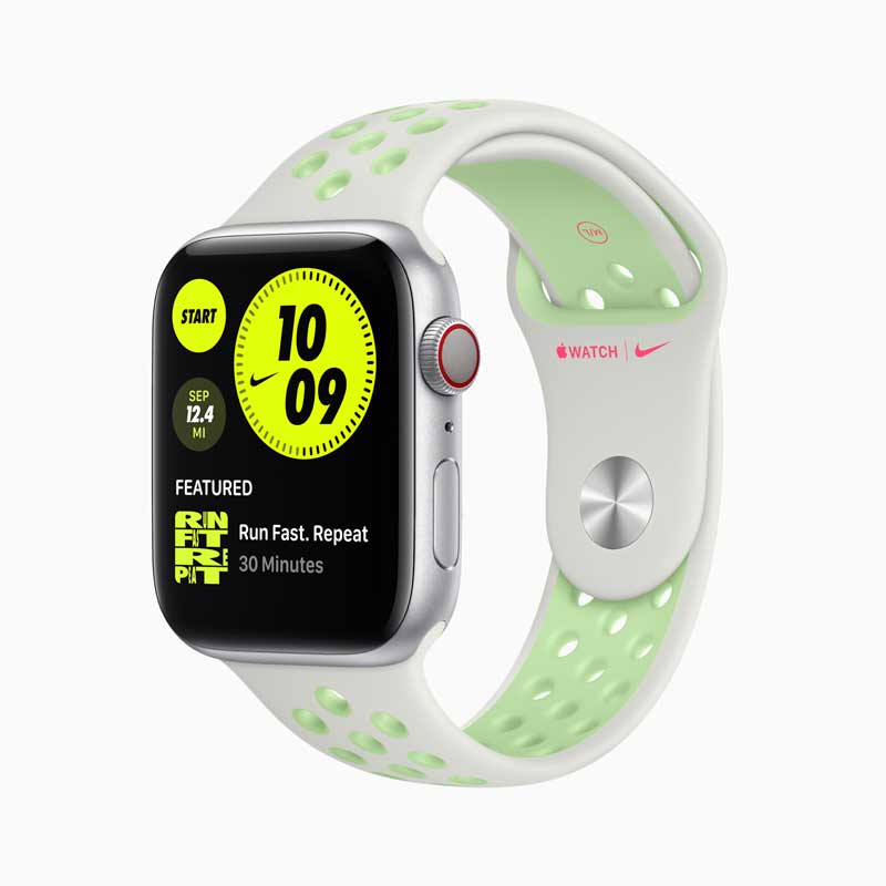 Apple watch series 6 aluminum silver case nike watch offwhite green band