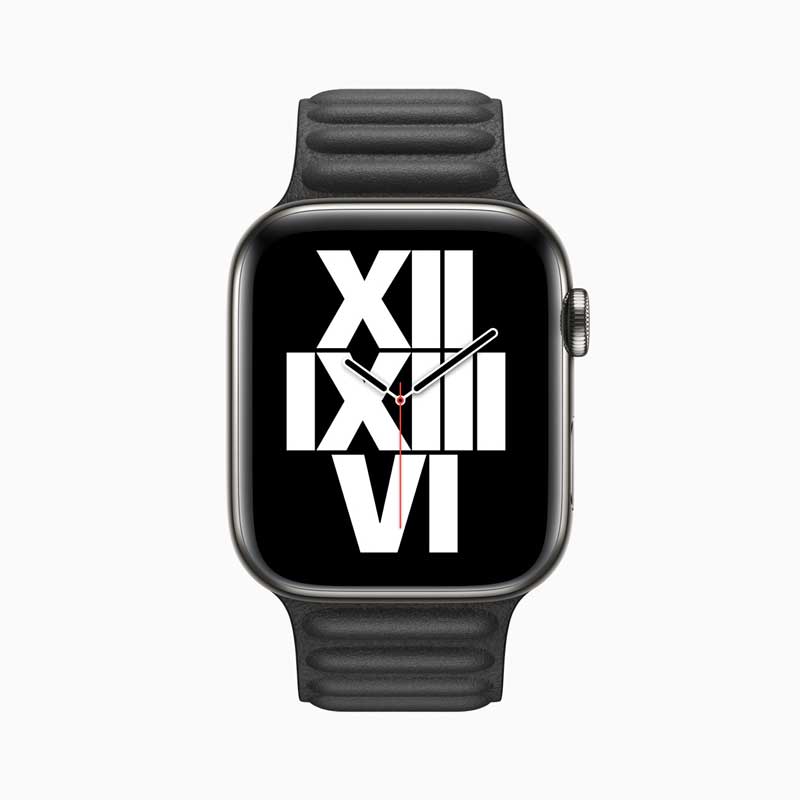 Apple watch series 6 stainless steel dark gray case typograph watchface