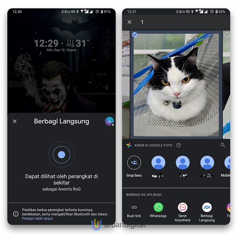 Melalui Quick Setting - cara memakai berbagi langsung android