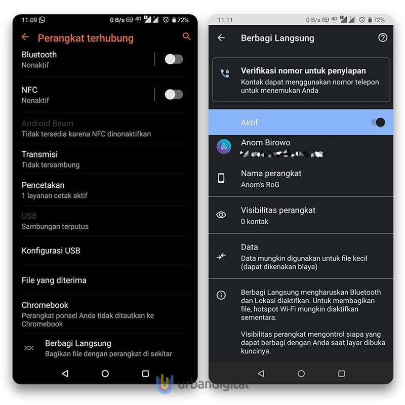 Setelan Fitur Berbagi Langsung - Cara memakai Berbagi Langsung Android