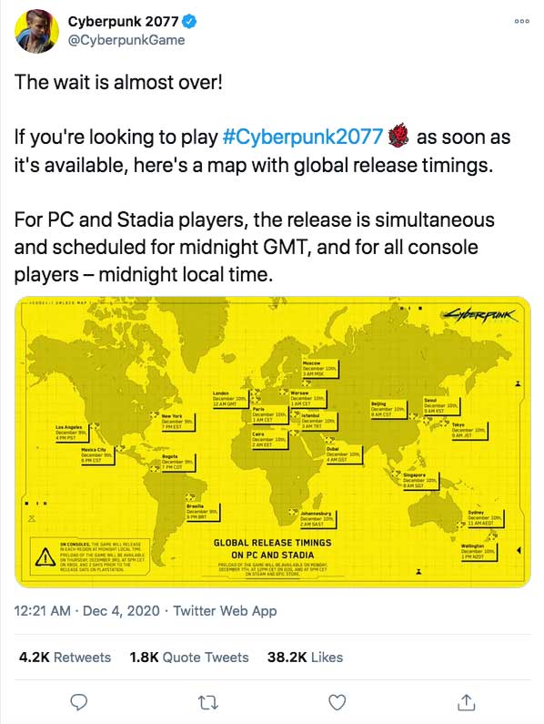 tweet tanggal rilis cyberpunk 2077 global