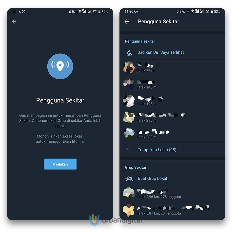 fitur pengguna sekitar aplikasi telegram