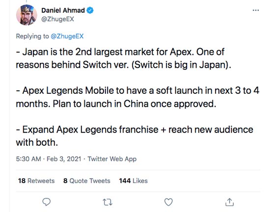 tweet soal apex legends untuk android dan ios