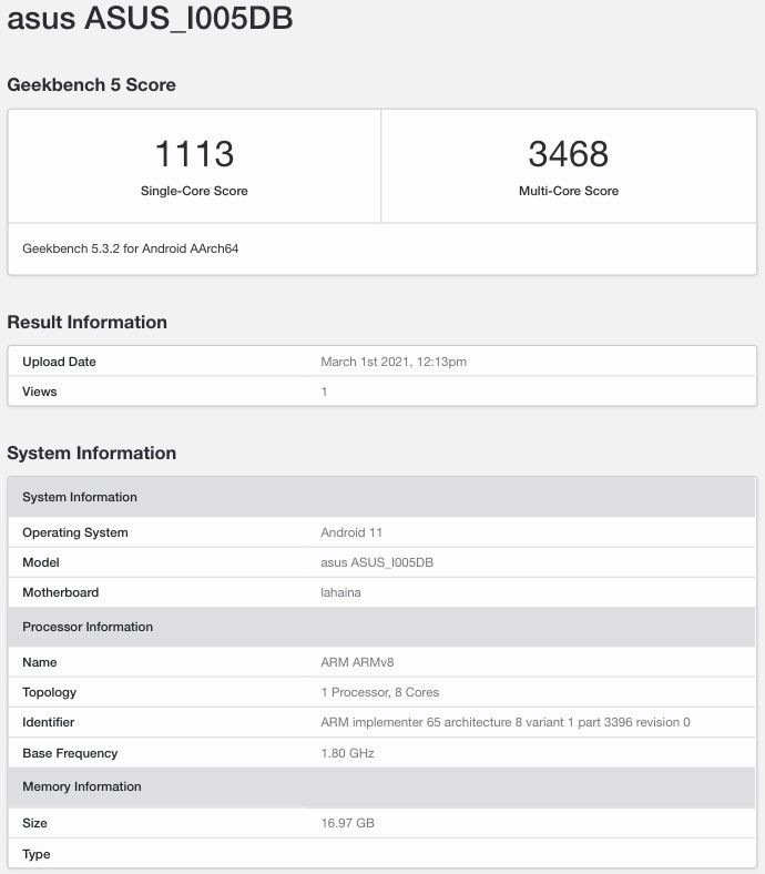 Hasil Geekbench ASUS ROG Phone 5 (ASUS_I005DB)