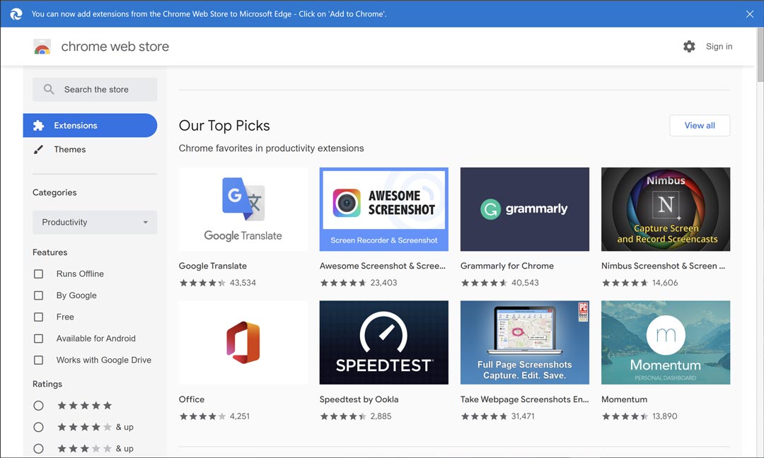 bursa ekstensi browser chrome di edge