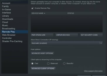 aktifkan remote play di setting aplikasi steam pc