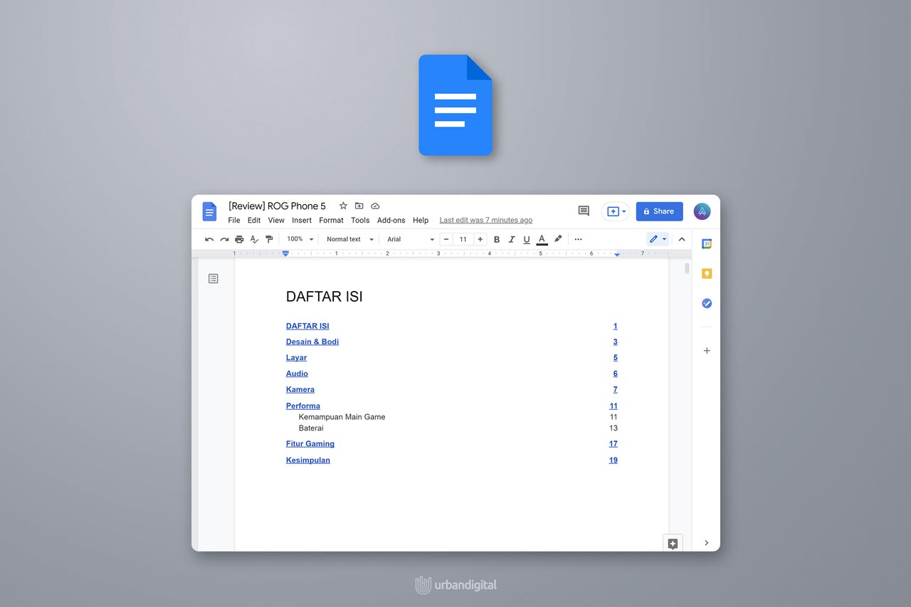 buat daftar isi google docs