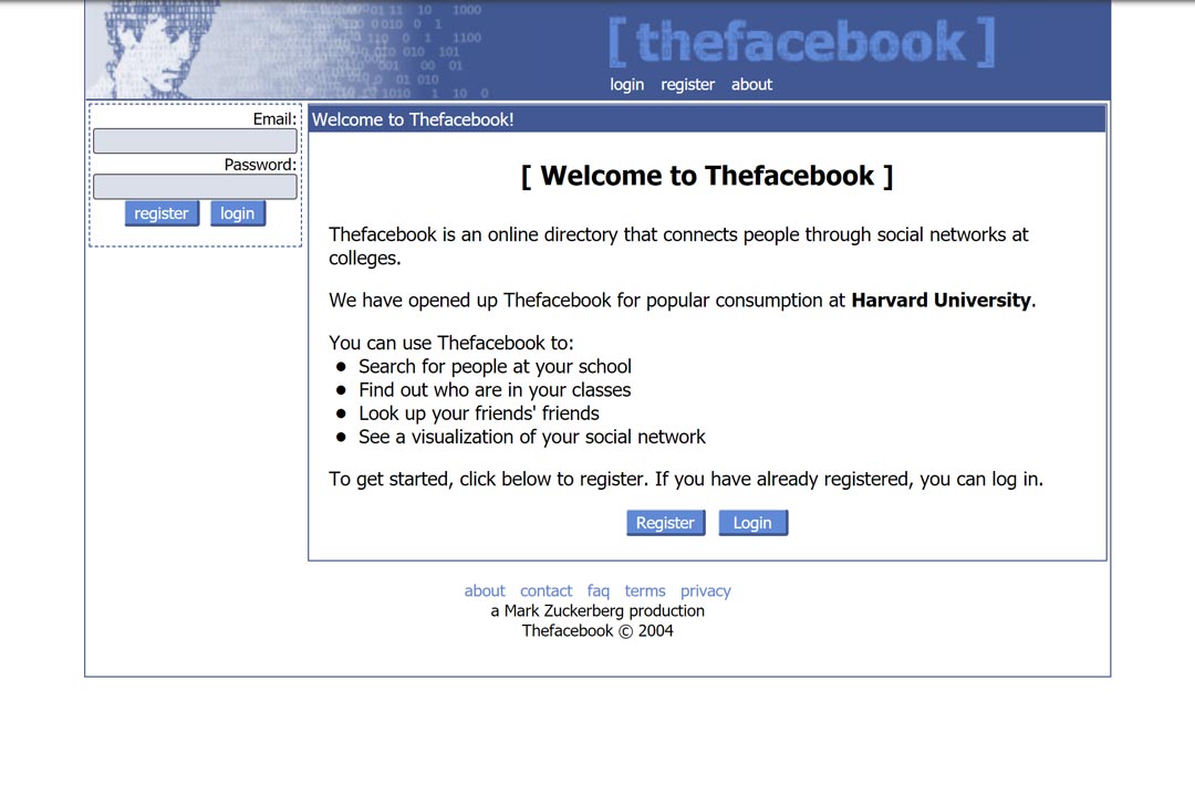 tampilan awal thefacebook yang jadi facebook
