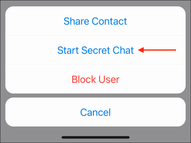 Tap Start Secret Chat from Popup on iPhone