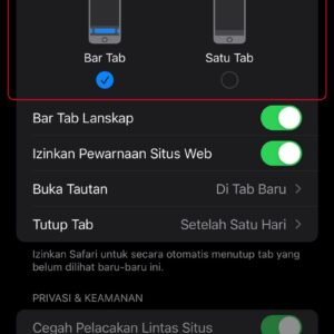pilihan letak kotak alamat safari iphone