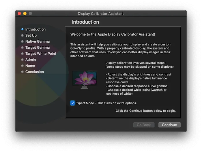 informasi proses kalibrasi mac di display calibrator assistant