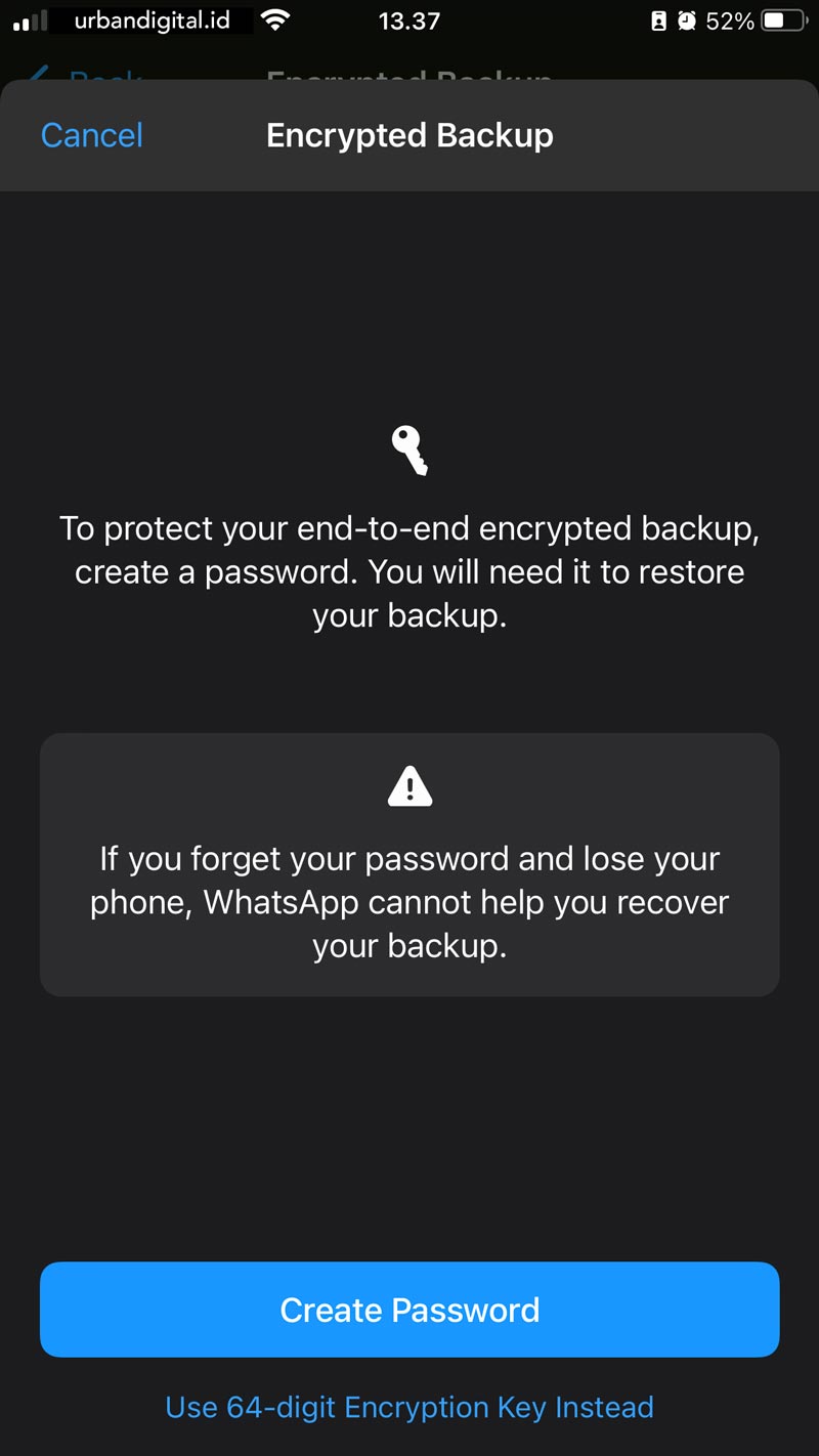 buat passwrod enkripsi backup whatsapp