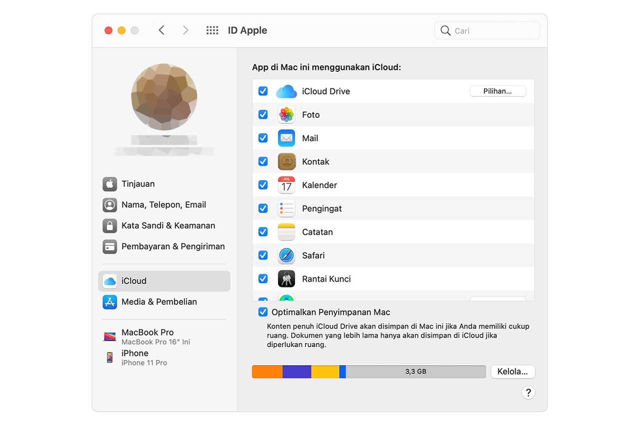 macos settings apple id icloud storage