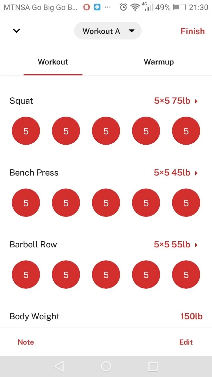 StrongLifts app workouts