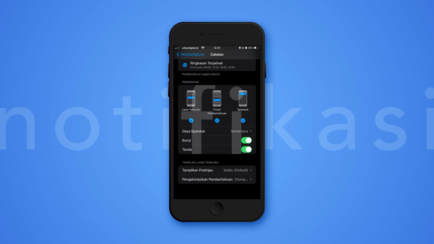 setelan notifikasi iphone