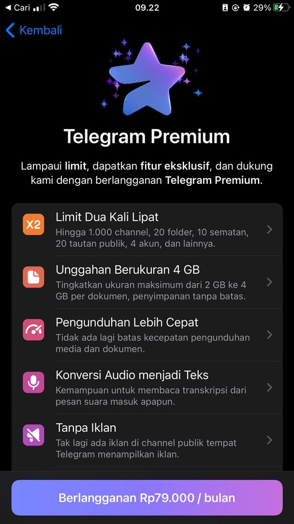 harga telegram premium ios